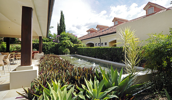 Villa Serena aged care landscaped garden water feature